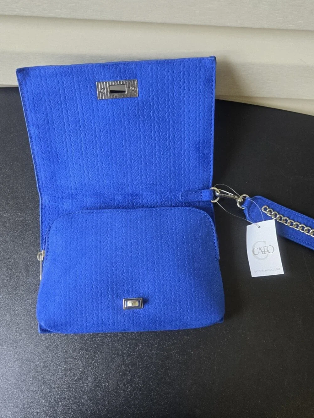 Cato Quilted Royal Blue Wristlet Clutch with Chain Strap